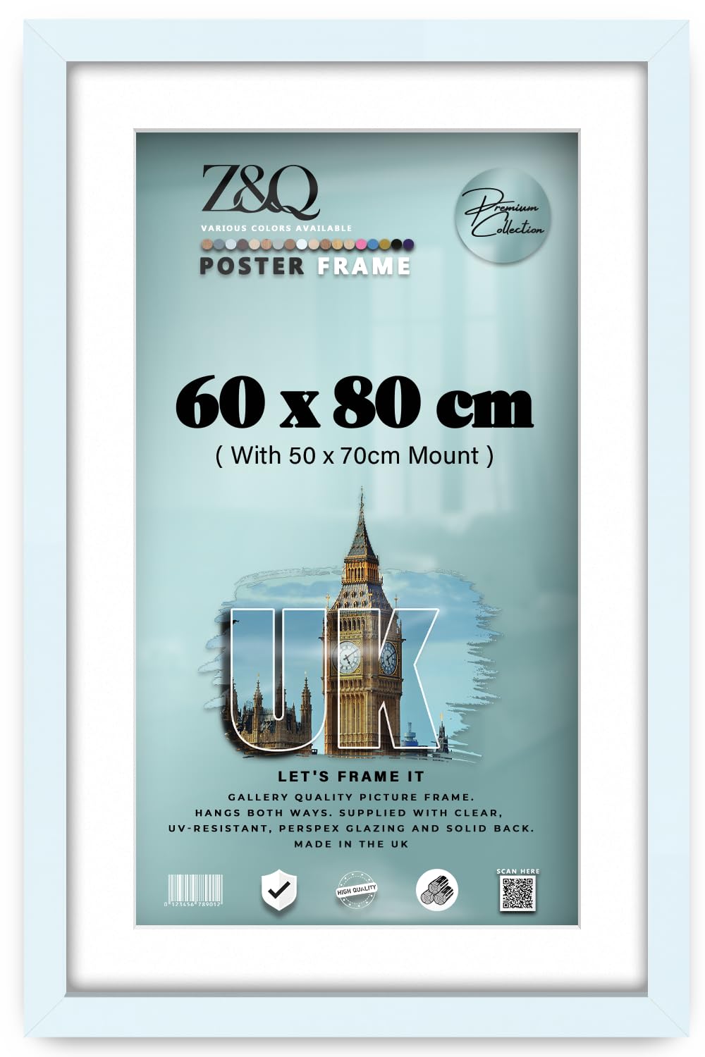 Z&Q Wall Photo Frames 80x60cm Frame Large Poster Sized Frame With Mount 50x70cm & Without Mount Wall Hanging for Pictures Paintings Vertical Horizontal both Ways Hanging (White, White Mount)