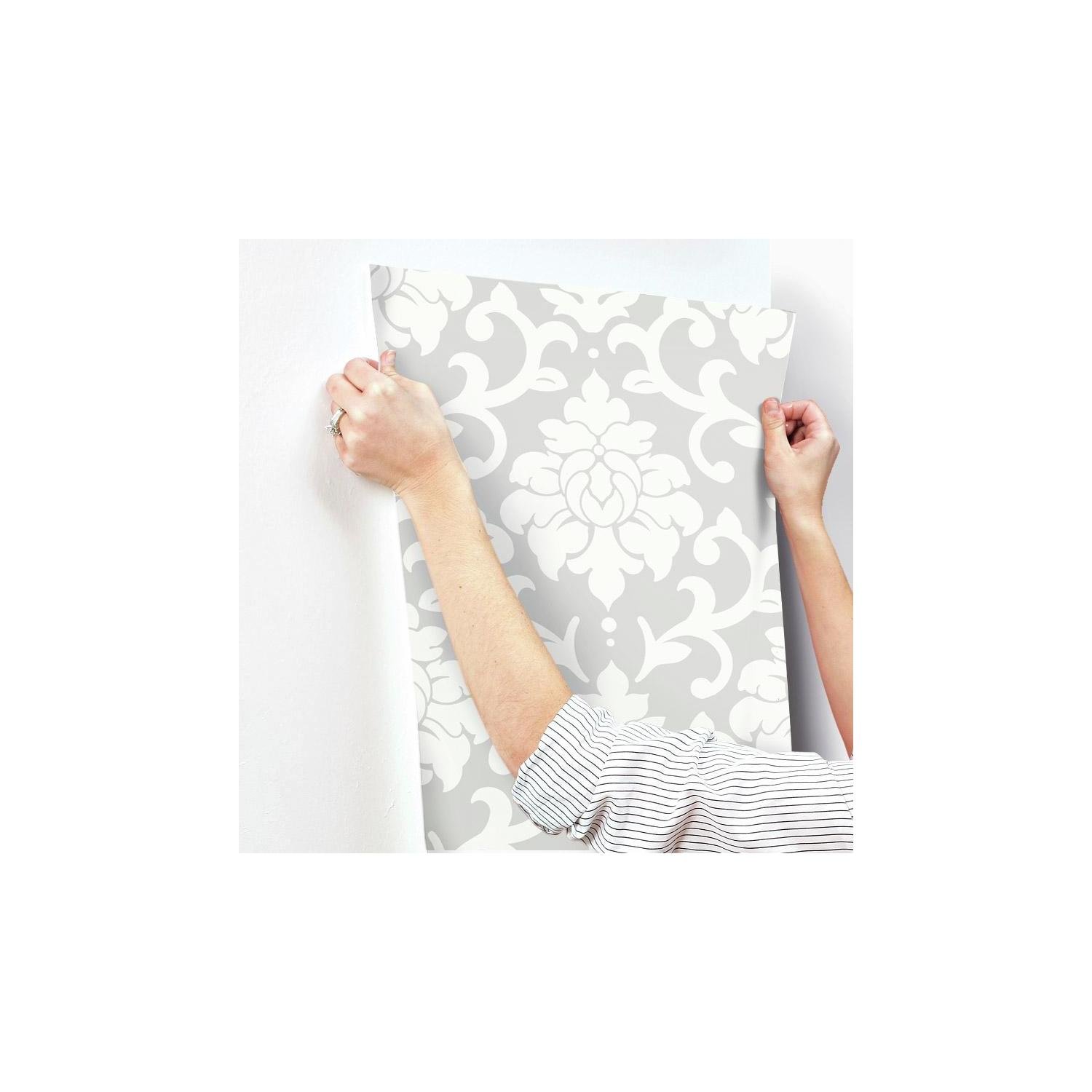 RoomMates RMK9112WP Gray Damask Peel and Stick Wallpaper, 52 x 503 cm - Image 3