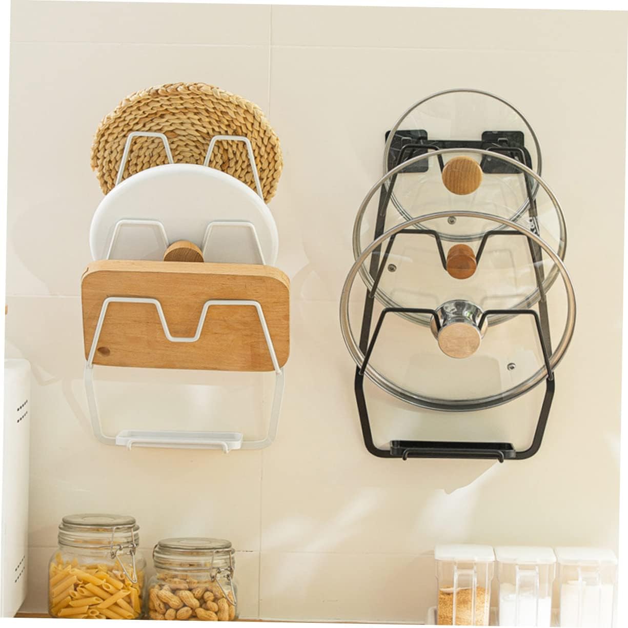 Cabilock Wall-mounted Pot Lid Storage Rack Kitchen Organizer for Chopping Board and Pot Cover No Punching Design for Easy Installation Suitable for Smooth Home Use