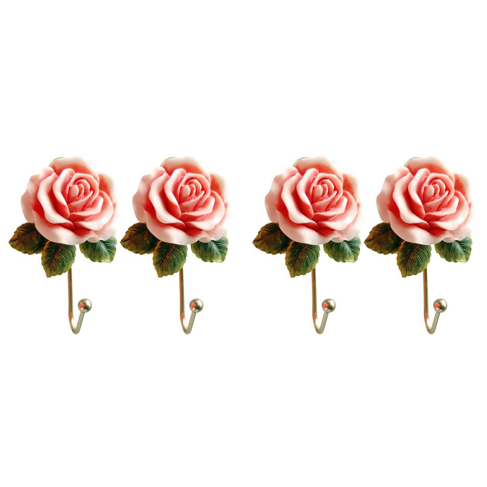 Vjsujehgy 4X Heart Shaped Rose Resin Hook Color Painting Hook Home Decoration is Used for Hanging Hats, Towels, Coats, Etc A