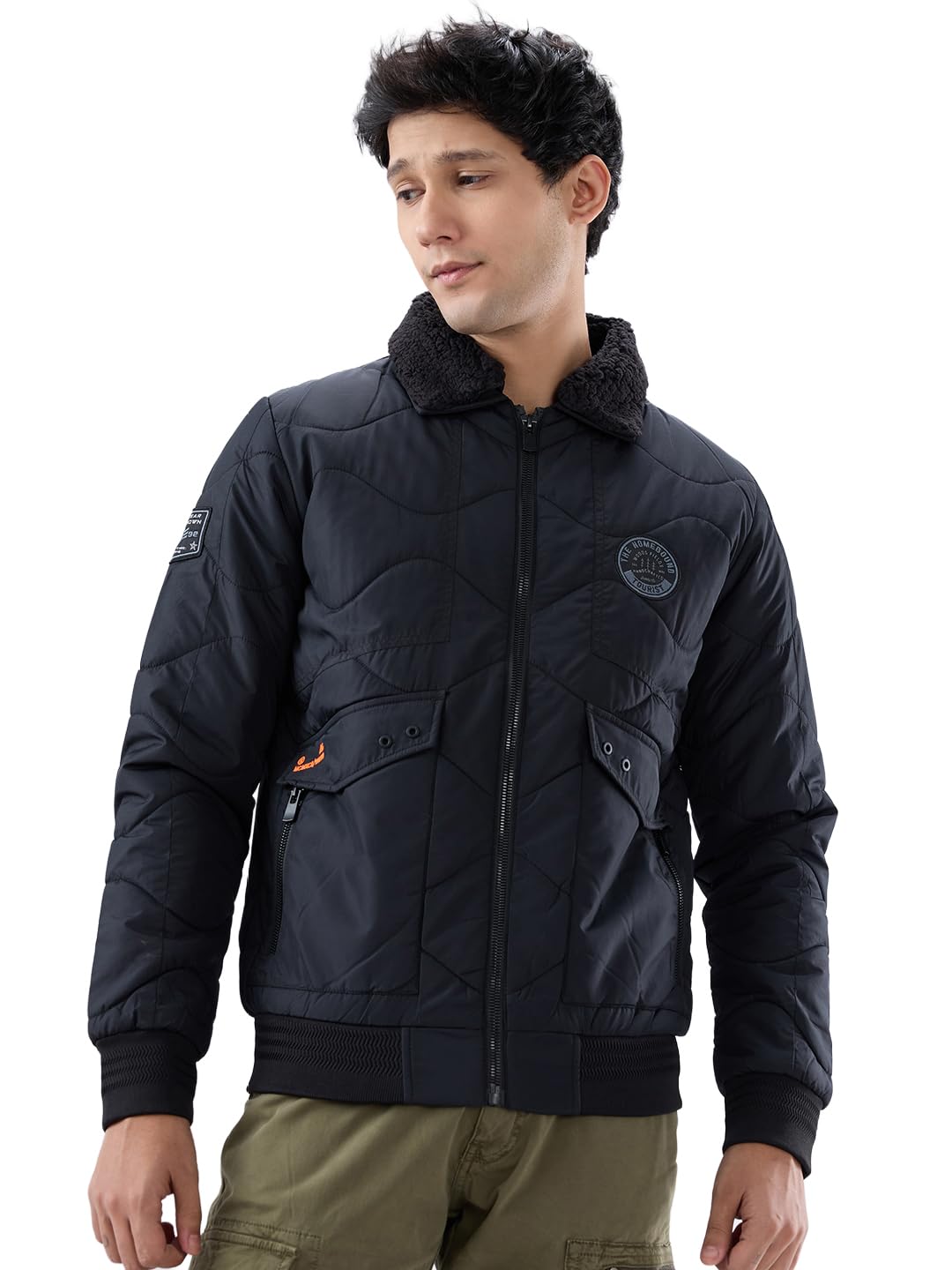 Spykar Men's Jet Polyester Standard Length Slim Fit Full Sleeve High Neck Plain Puffer Jacket in neutral