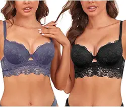 Sutiã feminino push up de renda com aro sutiã balconette acolchoado longo mergulho diário pacote com 2