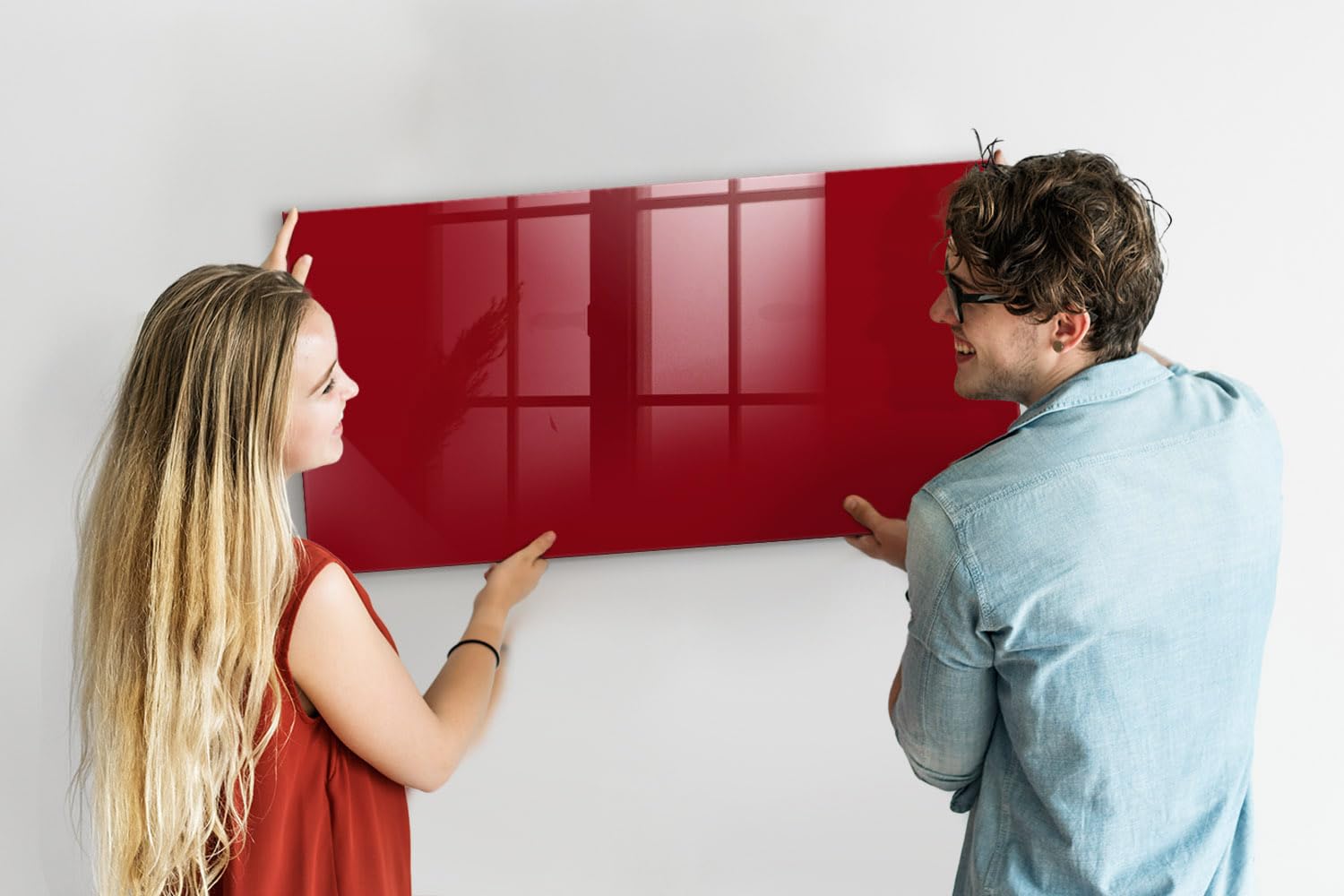 Magnettafel Glas Design | Neodym-Magnete + Marker & Schwamm inklusive | Kratzfeste Schreibfläche | Ideal für Organisation im Büro, Küche & Homeoffice- 120x60 - Rote Farbe