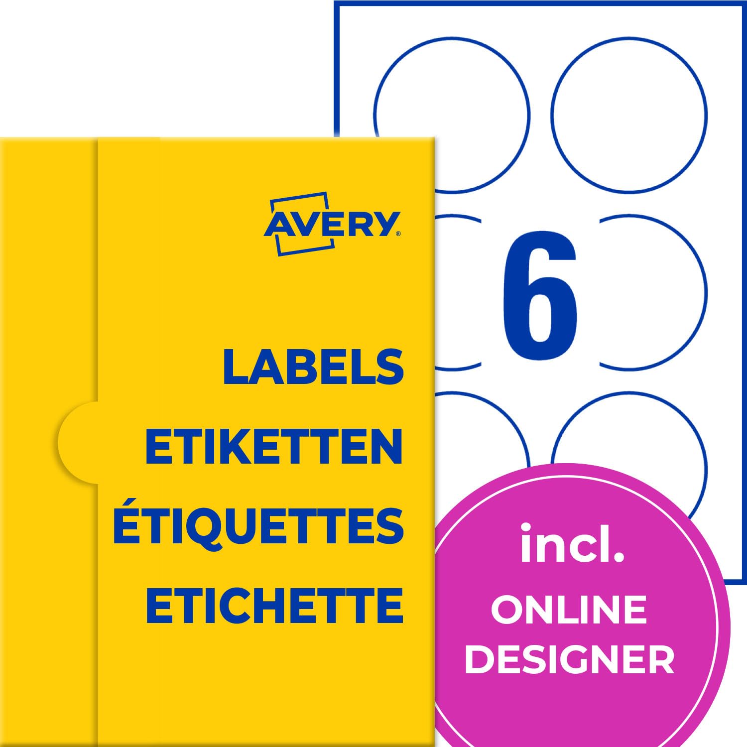AVERY Zweckform P4871-50 etykiet z imieniem (300 okrągłych naklejek z imieniem, Ø 80 mm na A4, samoprzylepne, z jedwabiu octanowego do drukarek laserowych, odklejane bez pozostawiania śladów), 50