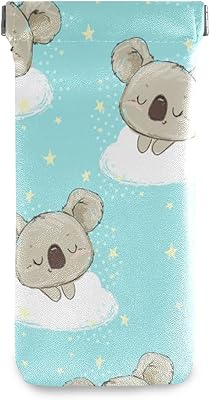 HUSSRITY Eyeglasses Case Cute Sleepy Koala Sunglasses Pouch Soft PU Leather Squeeze Top Eyeglass Holder Portable Glasses Case For Women Men