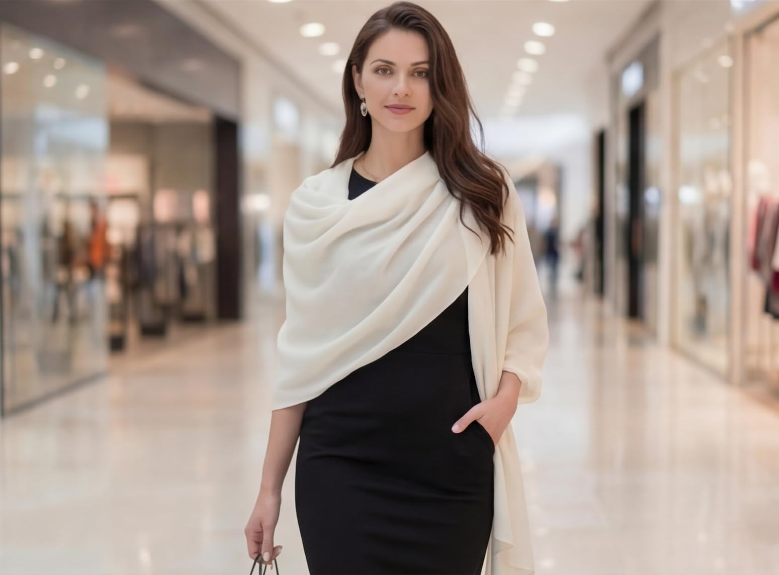 Pañuelo de seda para mujer, 100% seda, color liso, blanco y negro, 180 x 90 cm, color liso, para traje, ocasiones formales, estola, estilo de negocios, regalo para ella