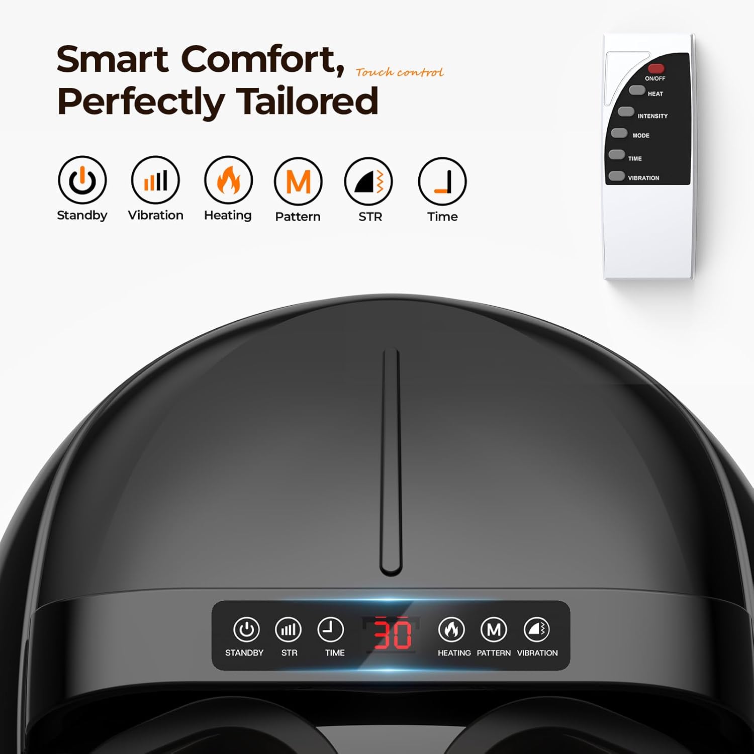 HTM Foot Massager with Heat, 5 Modes & 9-Level Intensity & 3-Speed Vibration, Shiatsu Kneading & Rolling Compression, with Remote & Portable Handle, Fits Up to Men's Size 13, Gift for Women Men