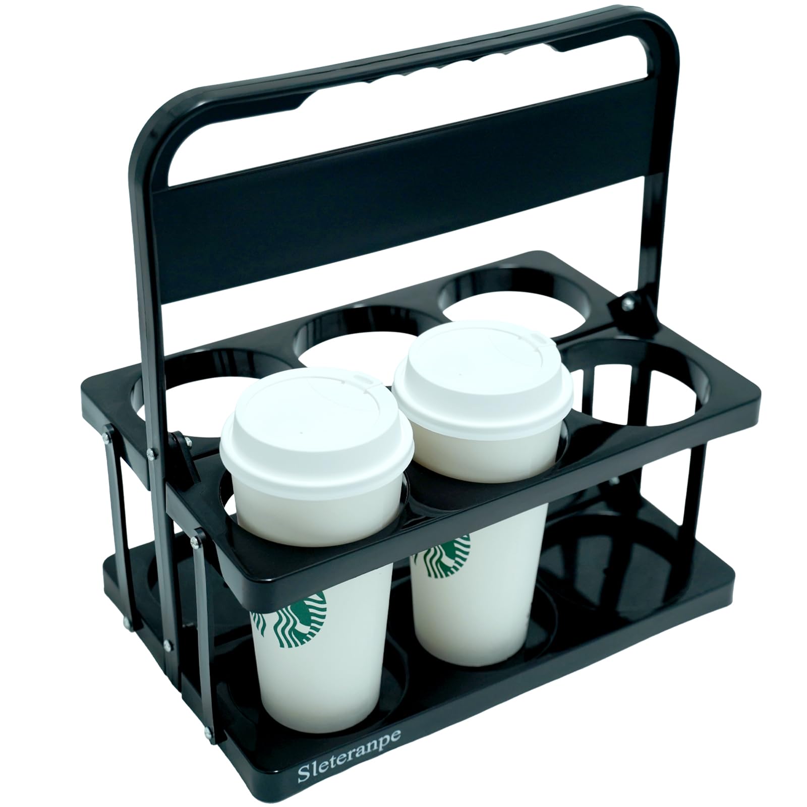 Portabevande con manico per 6 tazze, pieghevole, riutilizzabile, per bevande grandi, accessori per la consegna per Doordash/Ubereats/Grubhub, porta bevande portatile, nero