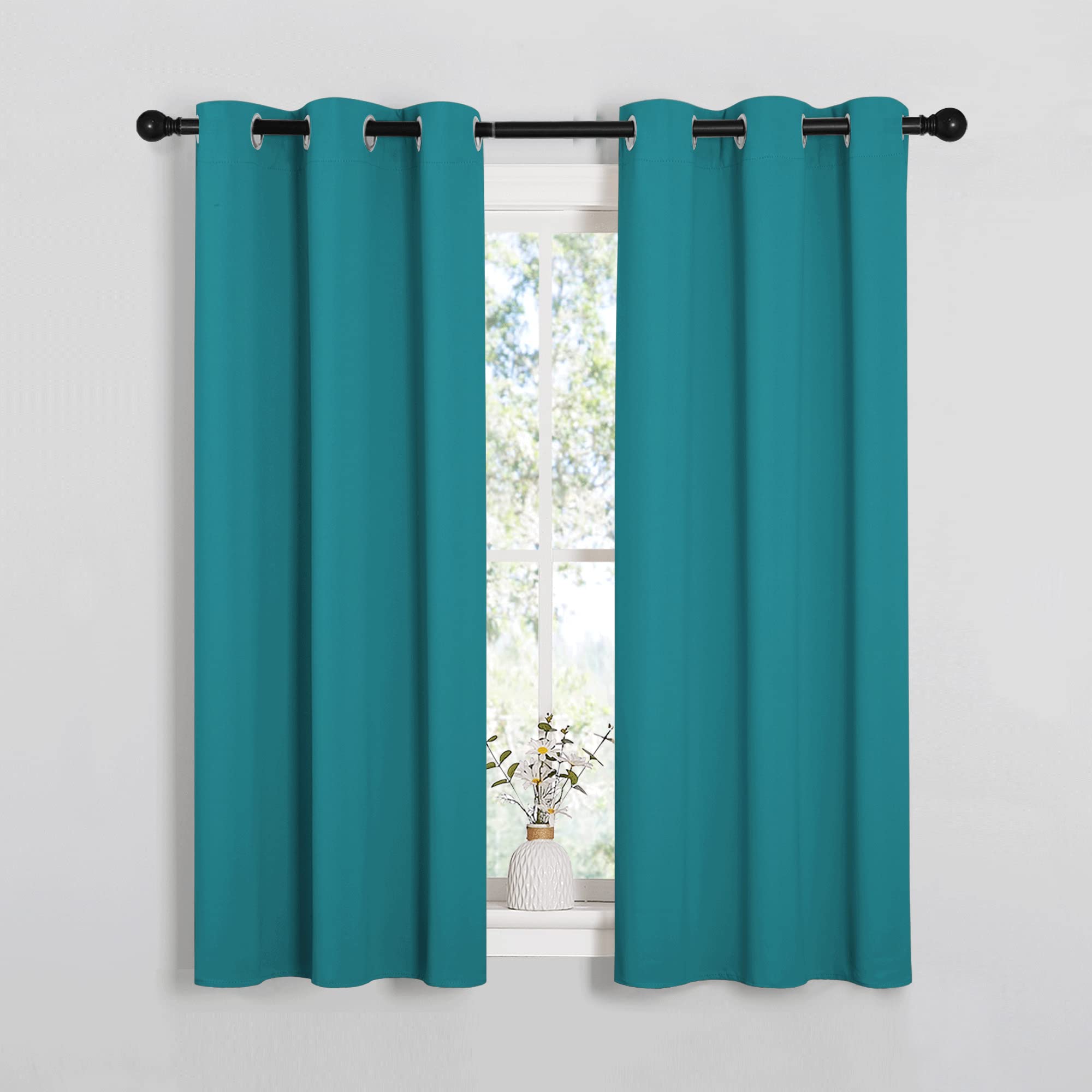 NICETOWN Room Darkening Curtains 54 inch Length 2 Panels, Thermal Insulated Grommet Blackout Curtains for Modern Casual Elegant Bedroom Kids Room Theme Decoration (Peacock Teal, 2 Pieces, W34)