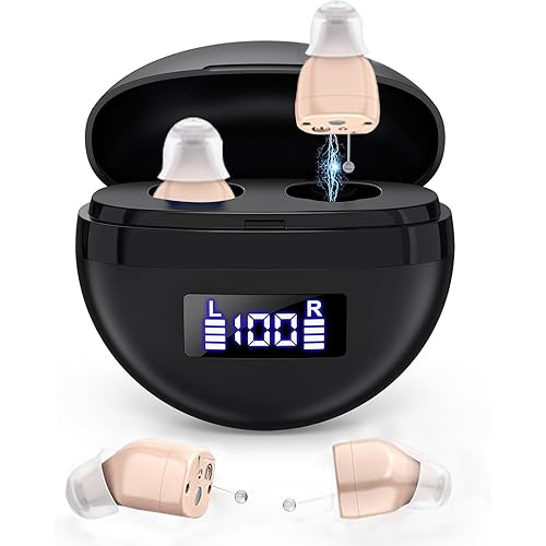 Hearing Aids For Seniors - Invisible Hearing Aids With Noise Reduction - Magnetic Contact Charging Box With LED Power Display - Assistive Listening Devices