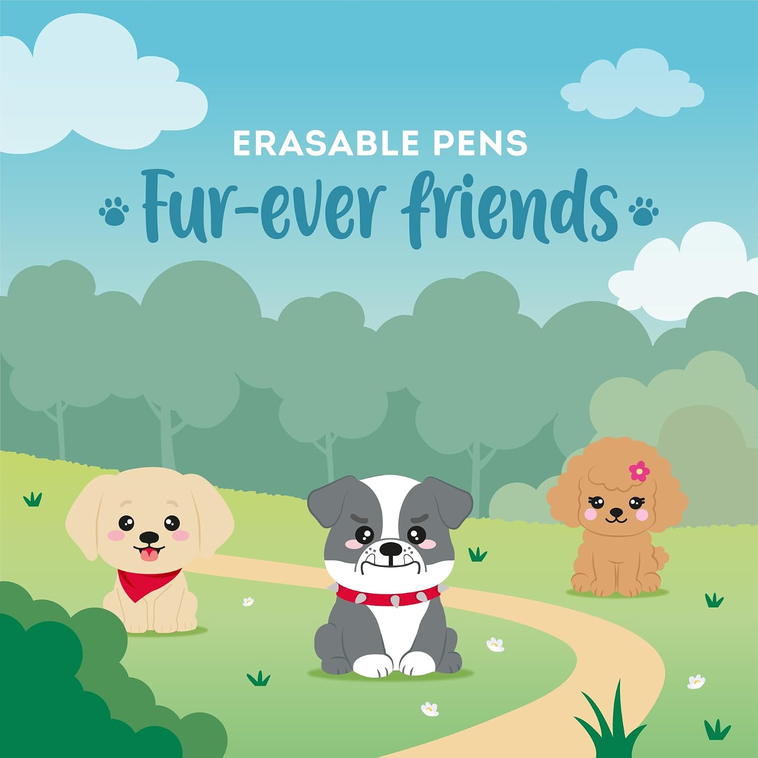 LEGAMI - 3er Set Gel-Löschstifte, Fur-ever Friends, Stifte mit wärmeempfindlicher Löschtinte, Schwarz, Blau, Rot, Löscht ohne das Blatt zu verbrauchen, 0,7 mm Spitze | Mit löschbarer wärmeempfindlicher Tinte, Schwarz, Blau, Rot, löscht ohne das Blatt zu verbrauchen, 0,7 mm Spitze