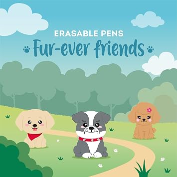 LEGAMI - Fur-ever Friends Erasable Gel Pens Set of 3 Pens with Thermosensitive Erasable Ink, Black, Blue, Red, Erases Without Consuming Sheet, 0.7mm Tip