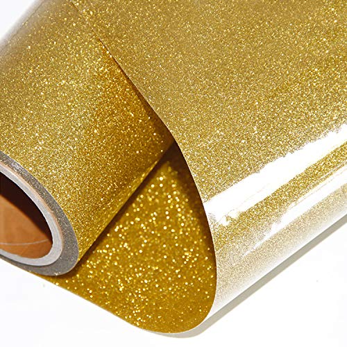 ARHIKY Glitter Heat Transfer Vinyl HTV for T-Shirts 10Inches by 5 Feet Rolls(Gold)