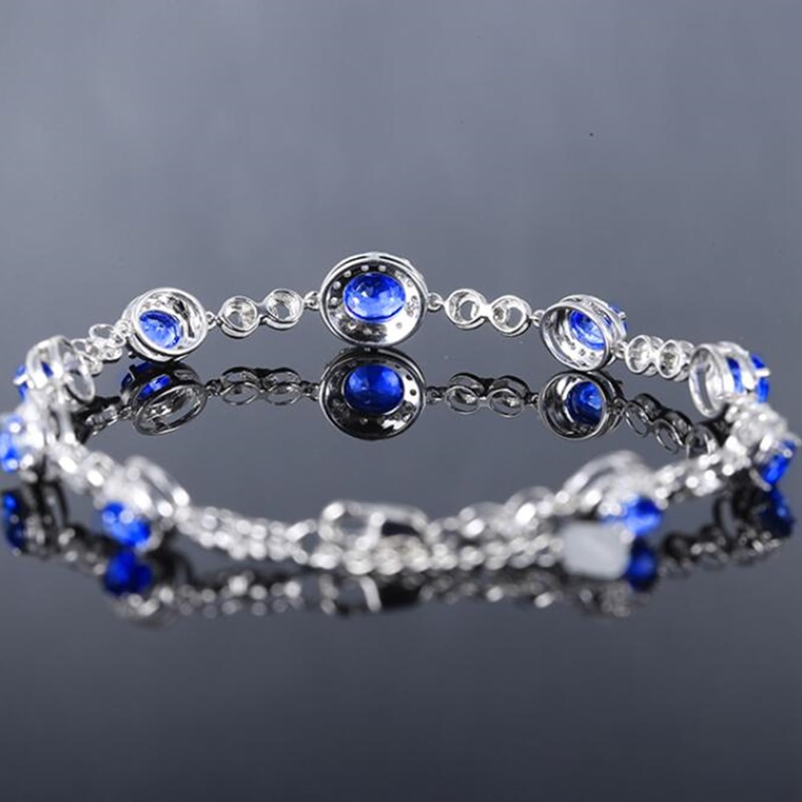 Bracciali Oro Bianco 750/585/375 Vero, Bracciale con Pietra Zaffiro Sintetico 4.22ct 16-18 cm Estensione 4 cm con Moissanite, Braccialetti Donna Matrimonio