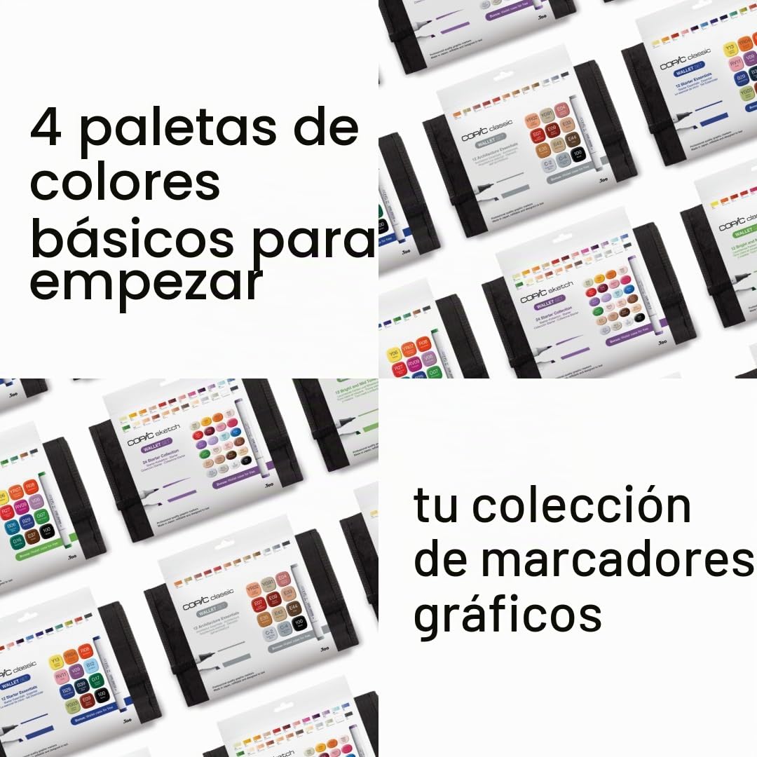 COPIC Classic Set «Couleurs Architecture», Juego de 12 piezas en estuche, Rotulador doble con punta media y fina