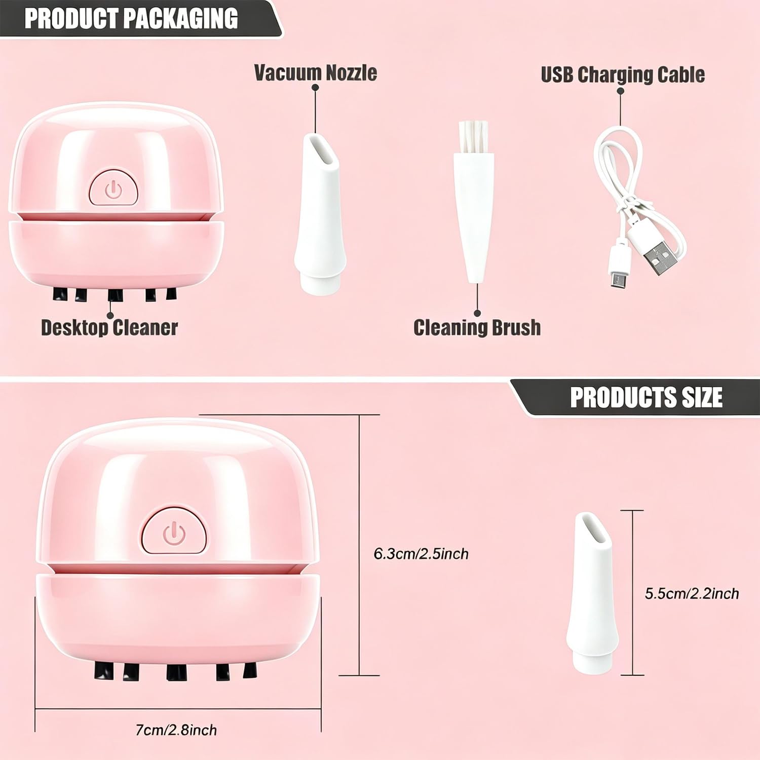 YUNYILAN Aspiradora de escritorio con recarga USB, mini aspiradora portátil para limpiar migas, polvo, migas, teclado de computadora y coche (rosa)
