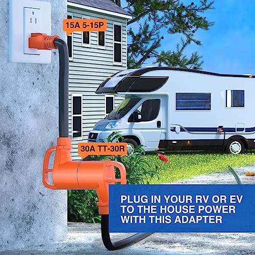 Image of Nilight RV Power Adapter Cord 15Amp to 30Amp 110V Pure Copper Heavy Duty 10 Gauge Wire ETL Listed 5-15P to TT-30R 15M /30F Weatherproof for RVs Camper Caravan Van Trailer