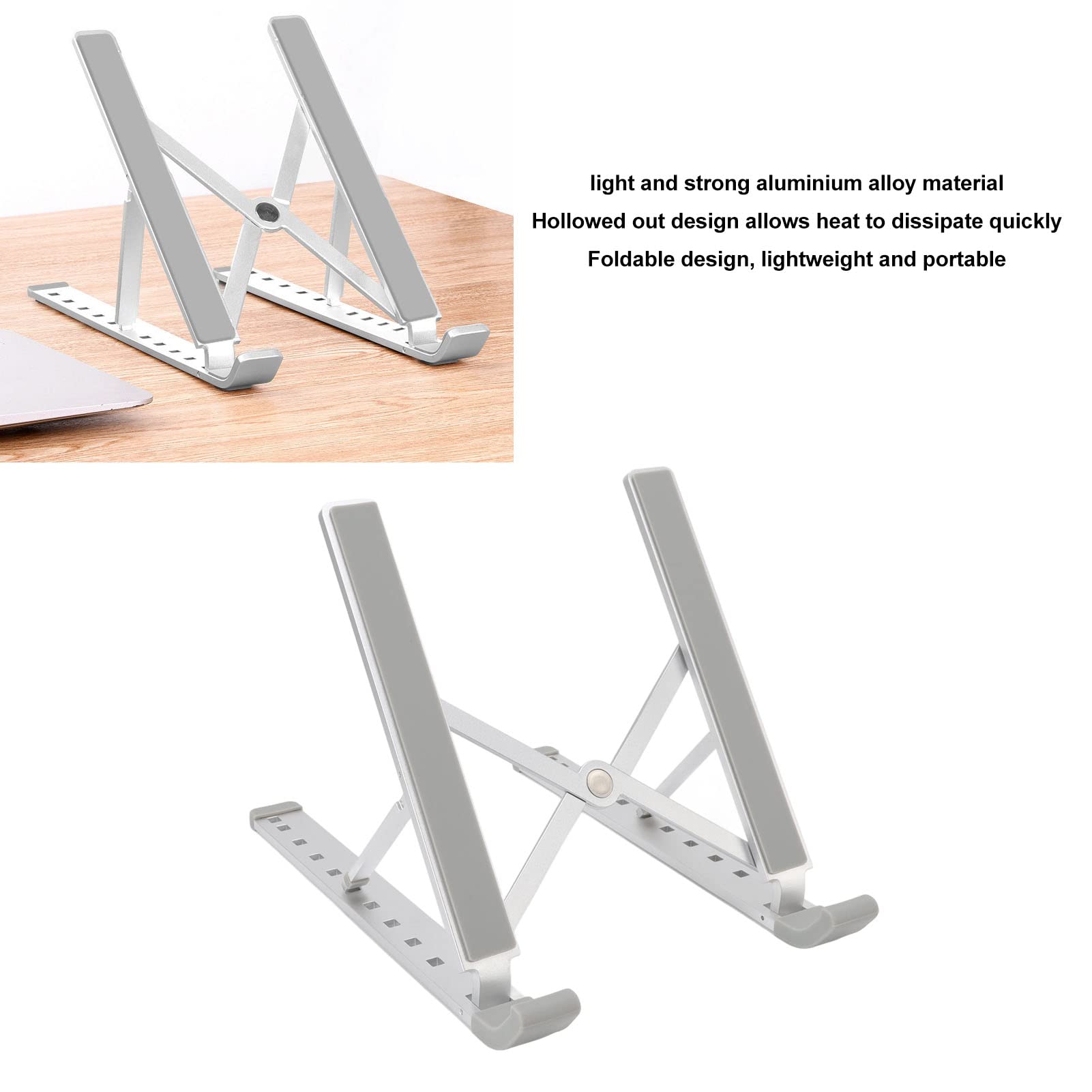 Laptop Stand for Desk - Adjustable Ergonomic Portable Aluminum Laptop Holder, Foldable Computer Stand Notebook Stand Holder Compatible with 9-15.6 Inch Laptops, Silver