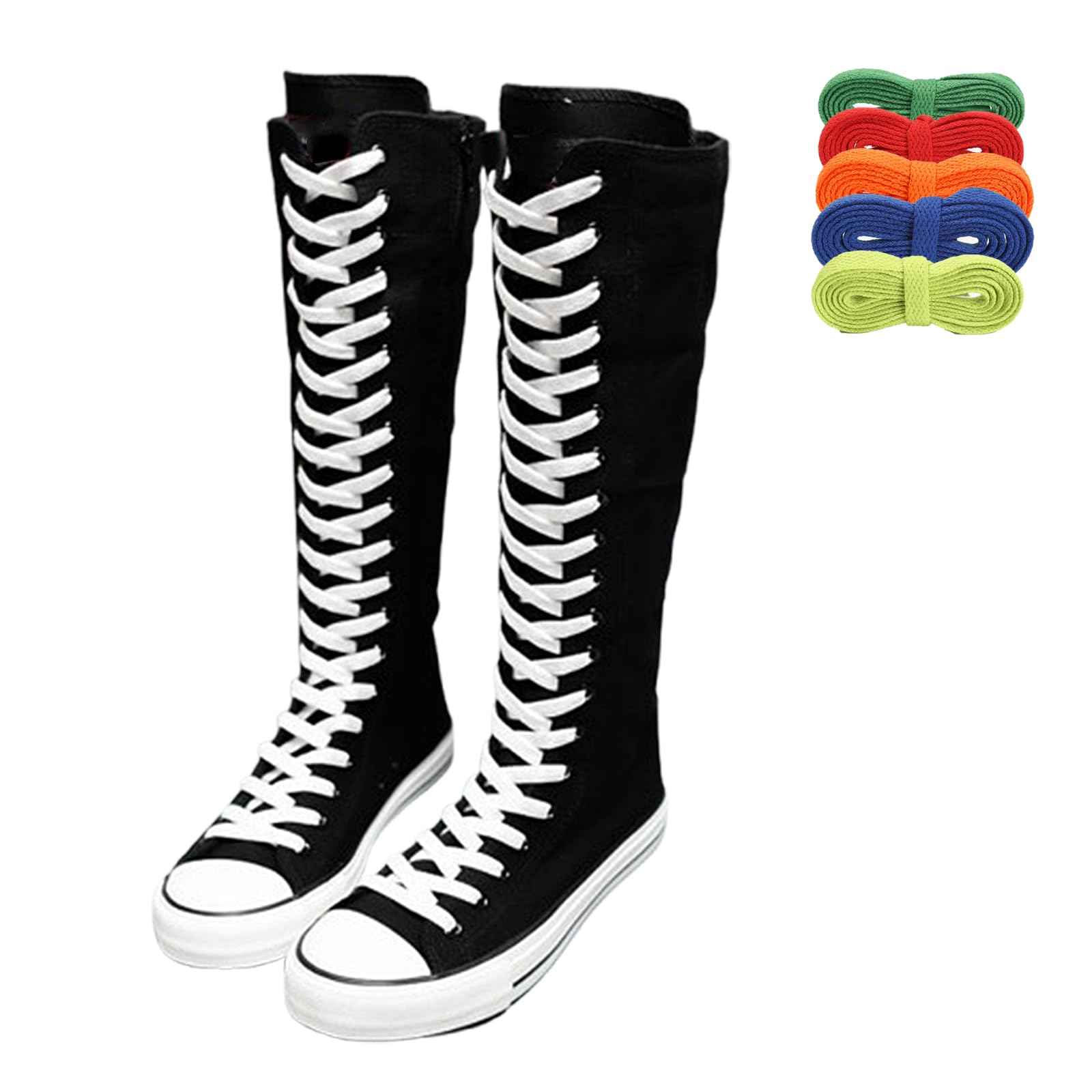 Womens Lace Up Knee High Canvas Zip Boots High Dance Boots Fashion Teen Girls Punk y2k Sneaker Boot