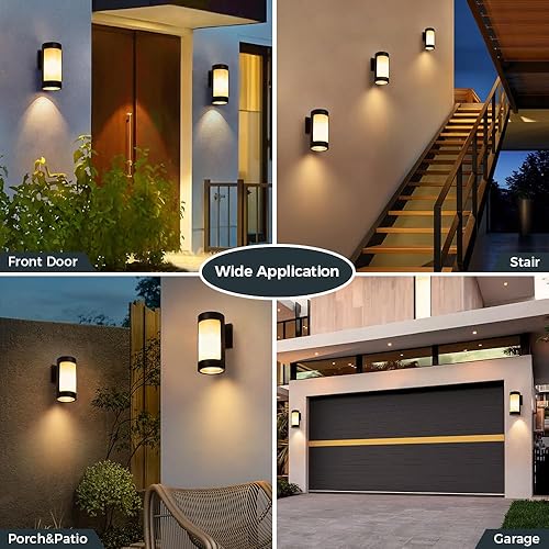 Miniatura 5 de Cerdeco Lámparas de pared negras para exteriores, luz cilíndrica de acero inoxidable para porche con vidrio esmerilado, apliques de pared modernos
