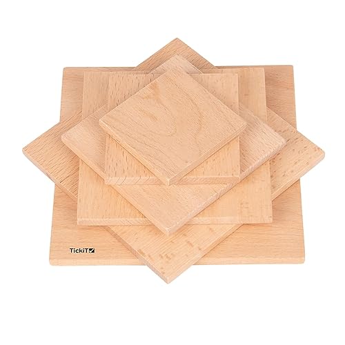 TickiT Natural Architect Panels - Squares - Set of 6 - Build and Stack - Open-ended Play for Kids - Wooden Toys for Toddlers and Preschoolers