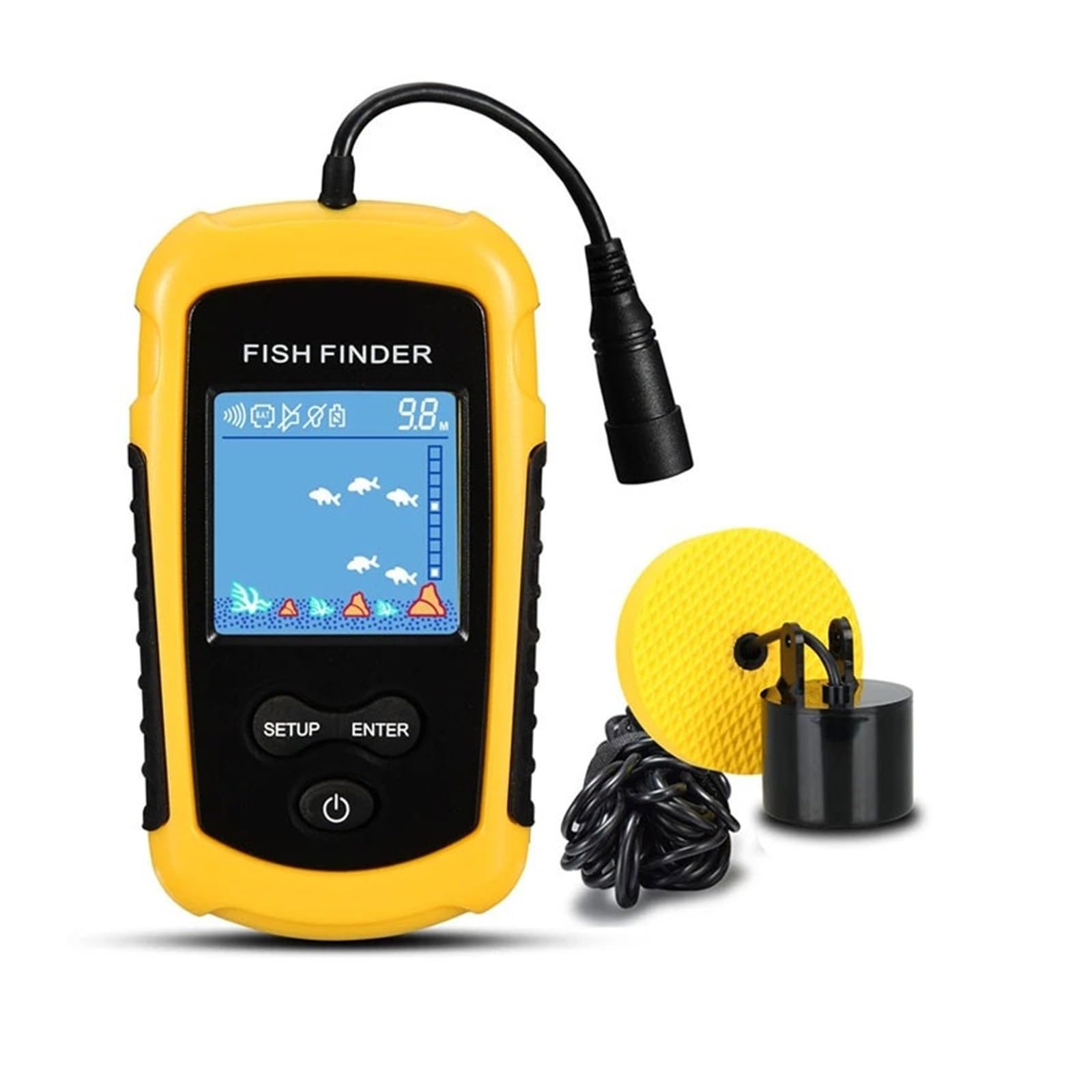 Ecoscandaglio, Ecoscandaglio ricaricabile Sensore sonar cablato/wireless Display a colori for la pesca Profondità massima dell'acqua 45 M(FF1108-1CT)