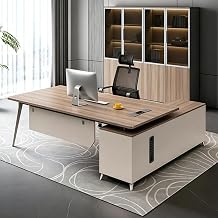 Modern L Shaped Executive Desk with Drawers, Large Heavy-Duty Computer Desk with Solid Wood Countertop and Privacy Panel for Business Home Offices.