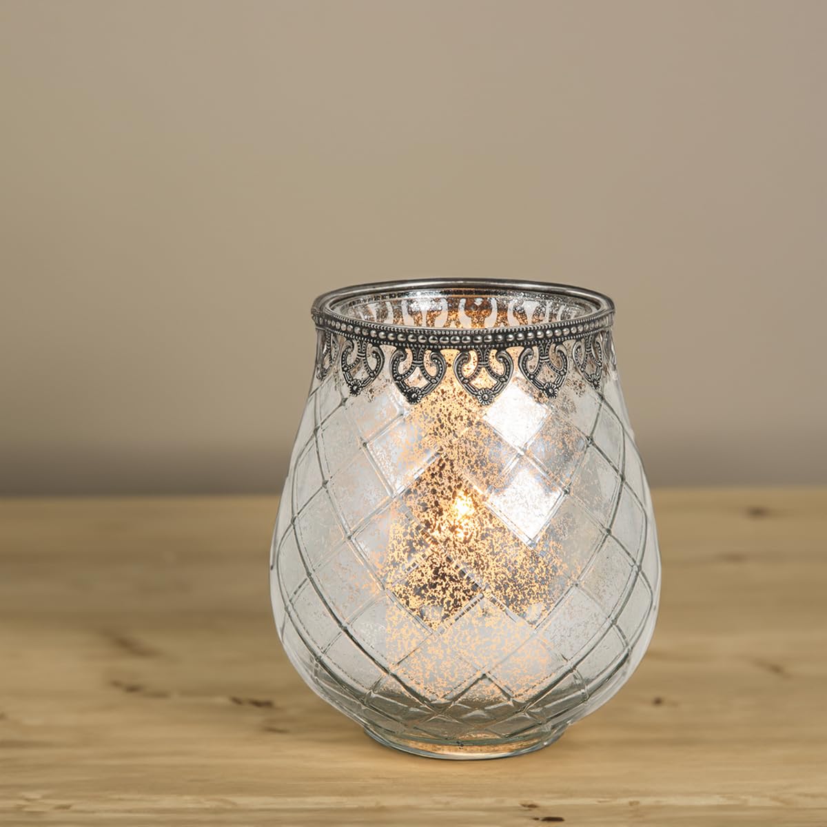 Vintage Kerzengläser Windlichter silber - 2 Moderne Windlichtgläser in 18 cm als Kerzenständer Laterne Teelichthalter - Boho Kerzenhalter Teelichtglas als Hochzeit Tisch-Deko Balkon Garten Deko