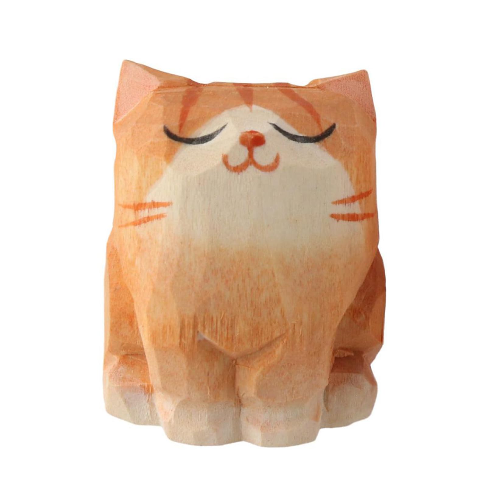 Wooden Orange Cat Statue Decoration, 1.4 "Handmade Wooden Cat Unique Art Carving Decoration, Orange Cat Decoration Collection Statue (Orange Cat)(1 pc)