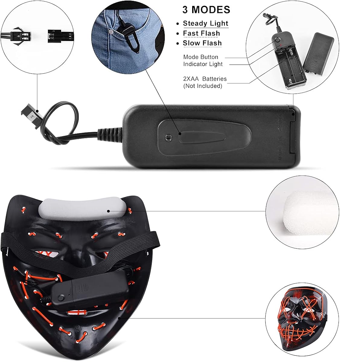 Miniatura 3 de AMUTOY 2 máscaras de Halloween con luz LED máscara de purga para niños adultos disfraz de Halloween cosplay truco o trato fiesta de máscaras