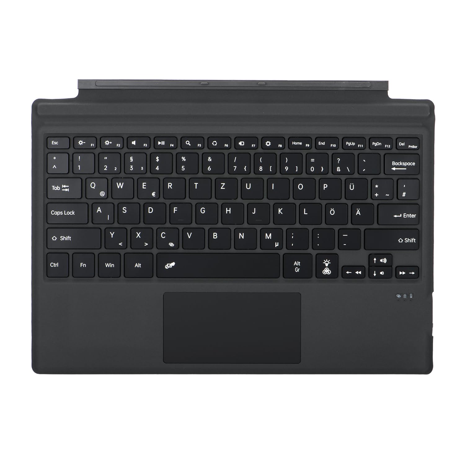 Deutsche QWERTZ Layout Tastatur für Microsoft Surface Pro 7+/7/6/5/4/3, 12.3 Zoll - Ultraflaches, Bluetooth Type Cover mit Multi-Touchpad, aufladbar (Schwarz ohne Beleuchtung)