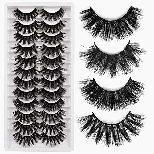 Ruairie 12 Pairs False Eyelashes 20MM Lashes Pack Long Dramatic Volume 5D Faux Mink Eyelashes Bulk 4 Styles Mixed Fake Eyelashes