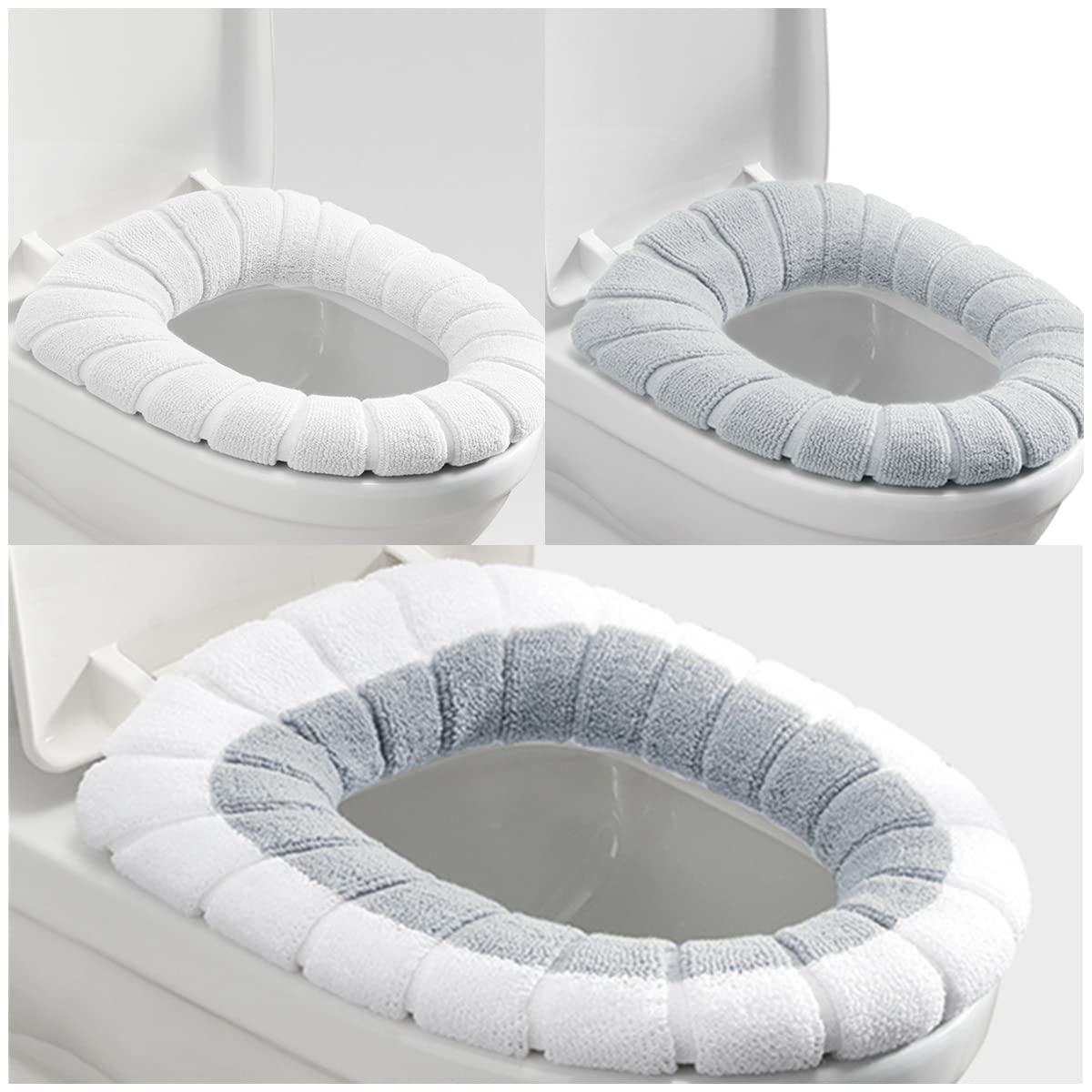 Mmnuagebleu 3 x Antibacterial Warm and Soft Washable Stretch Toilet Seat Cover for Toilet Seat Cushion (Three Colours)