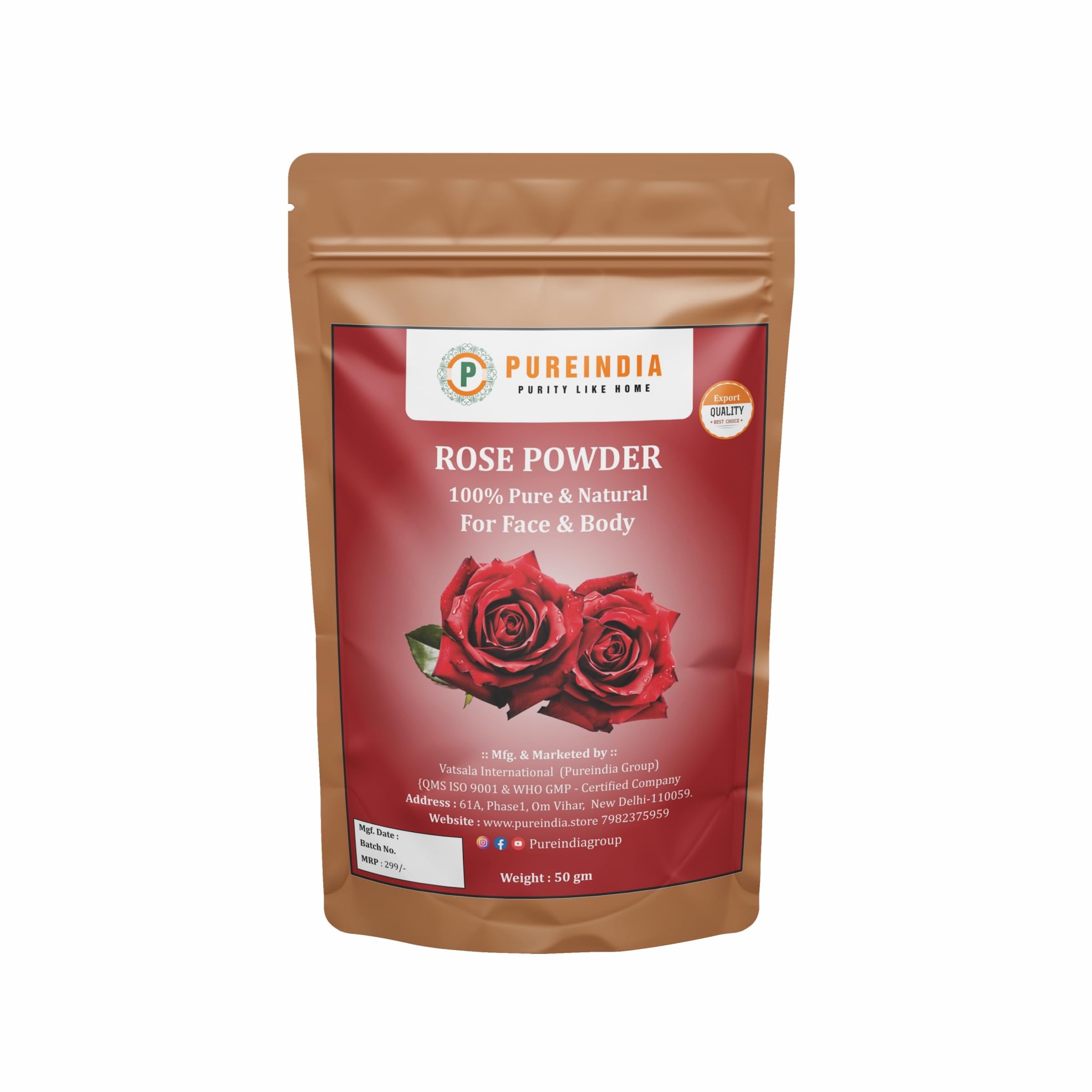 Pureindia Rose Powder for Face and Body -100gm - Natural Rose Petal ...
