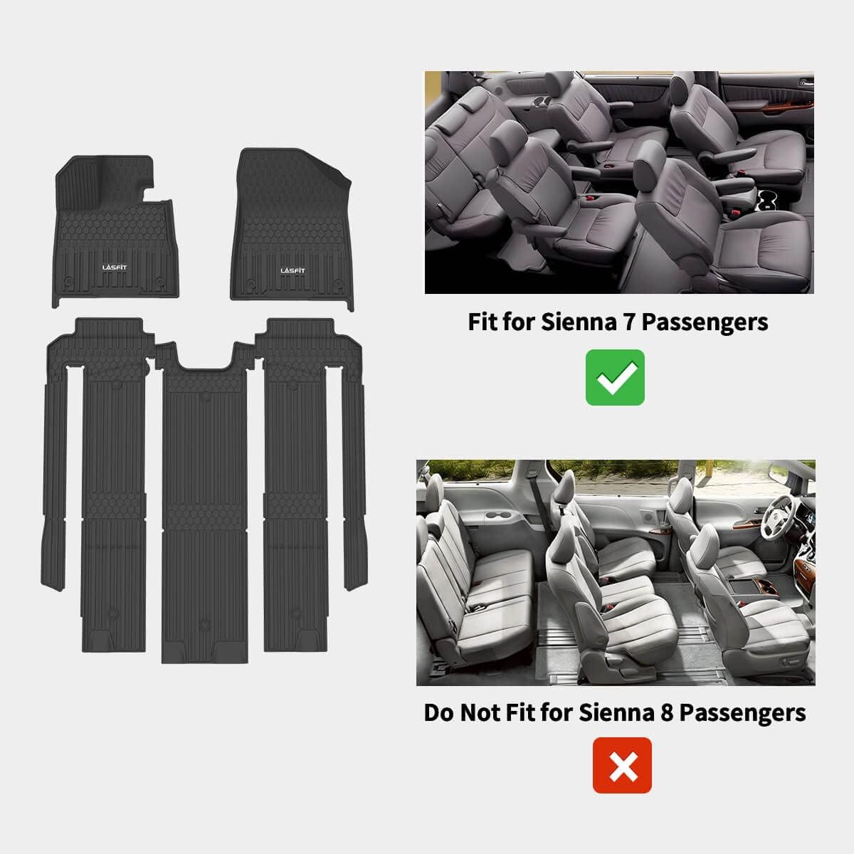 LASFIT Floor Mats for Toyota Sienna 7 seats 2021-2026 (Only for 7 Seat & Not Fit 2025 2026 Platinum Edition) All Weather TPE Custom Fit Floor Liner for Toyota 7 passenger Front and Rear Car Mat, Black - Image 2