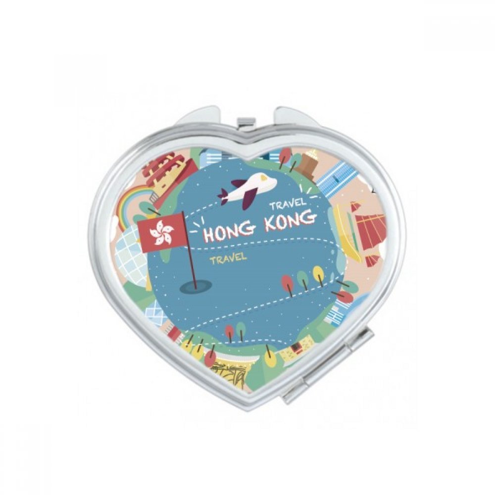 Miroir compact en cœur Hong Kong pour retouches maquillage rapides en voyage ou au bureau