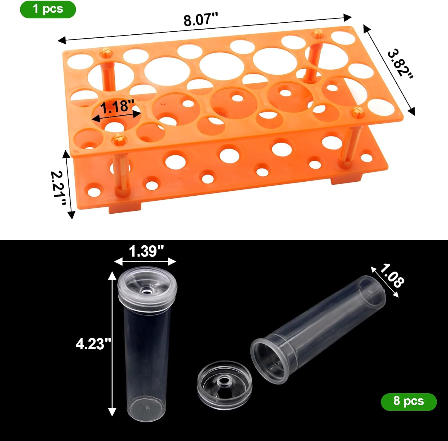 8Pcs 60ml Large Floral Tubes with Rack Holder, Detachable Floral Tubes Holder for Milkweed Leaf, Stem and Flower Cutting, More Stable Flower Holder
