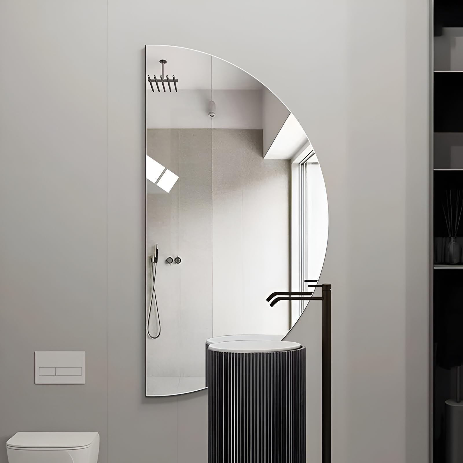 FGXHHS 40x80CM Half Circle, Explosion Proof, Decorative, Wall Mounted HD Frameless Entryway Makeup Mirror(Right)