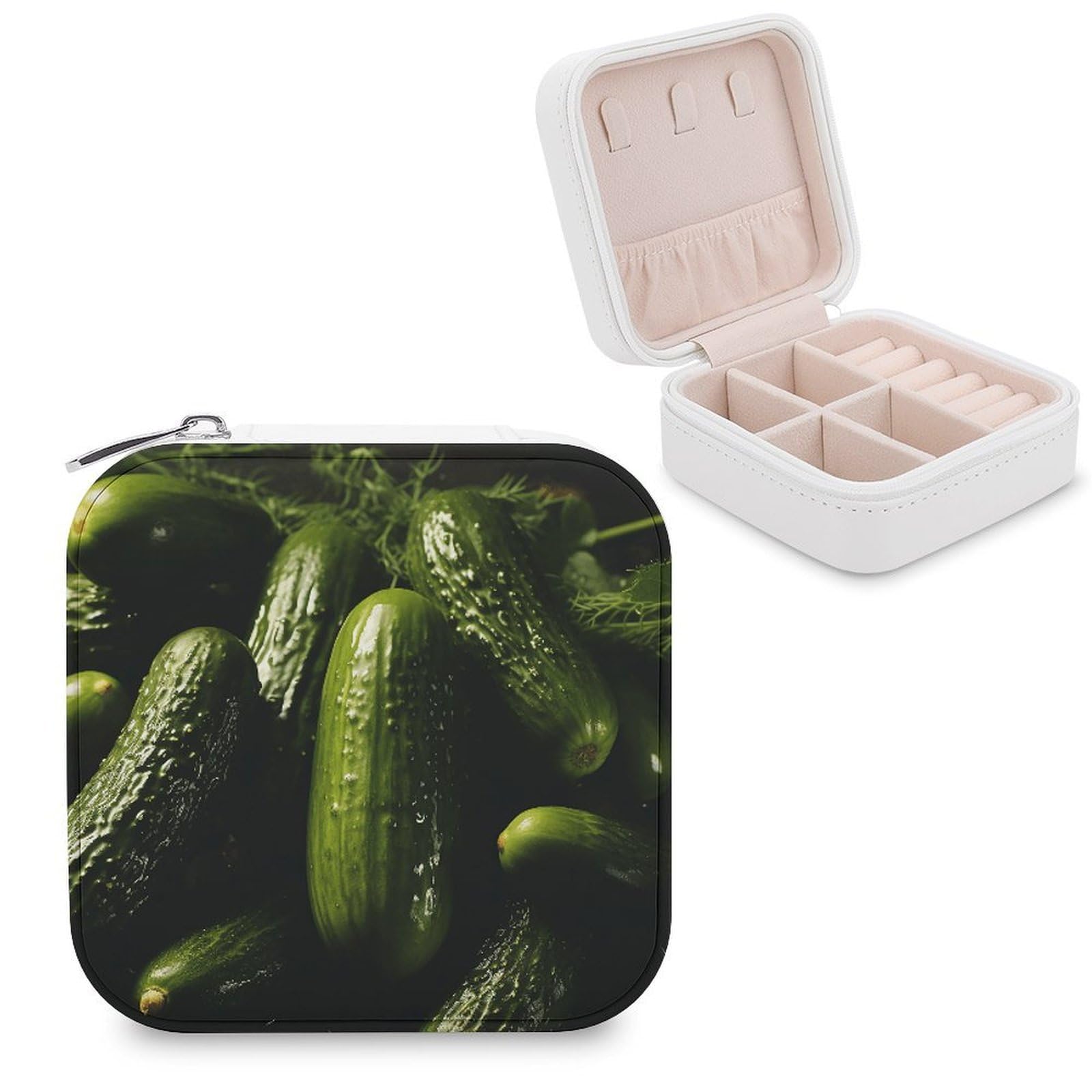 VstaDank Pickle Travel Jewelry Case Small Portable Jewellry Organizer Box PU Leather Organizer Boxes Personalized Jewellery Storage Holder Gift for Womens Rings Earrings