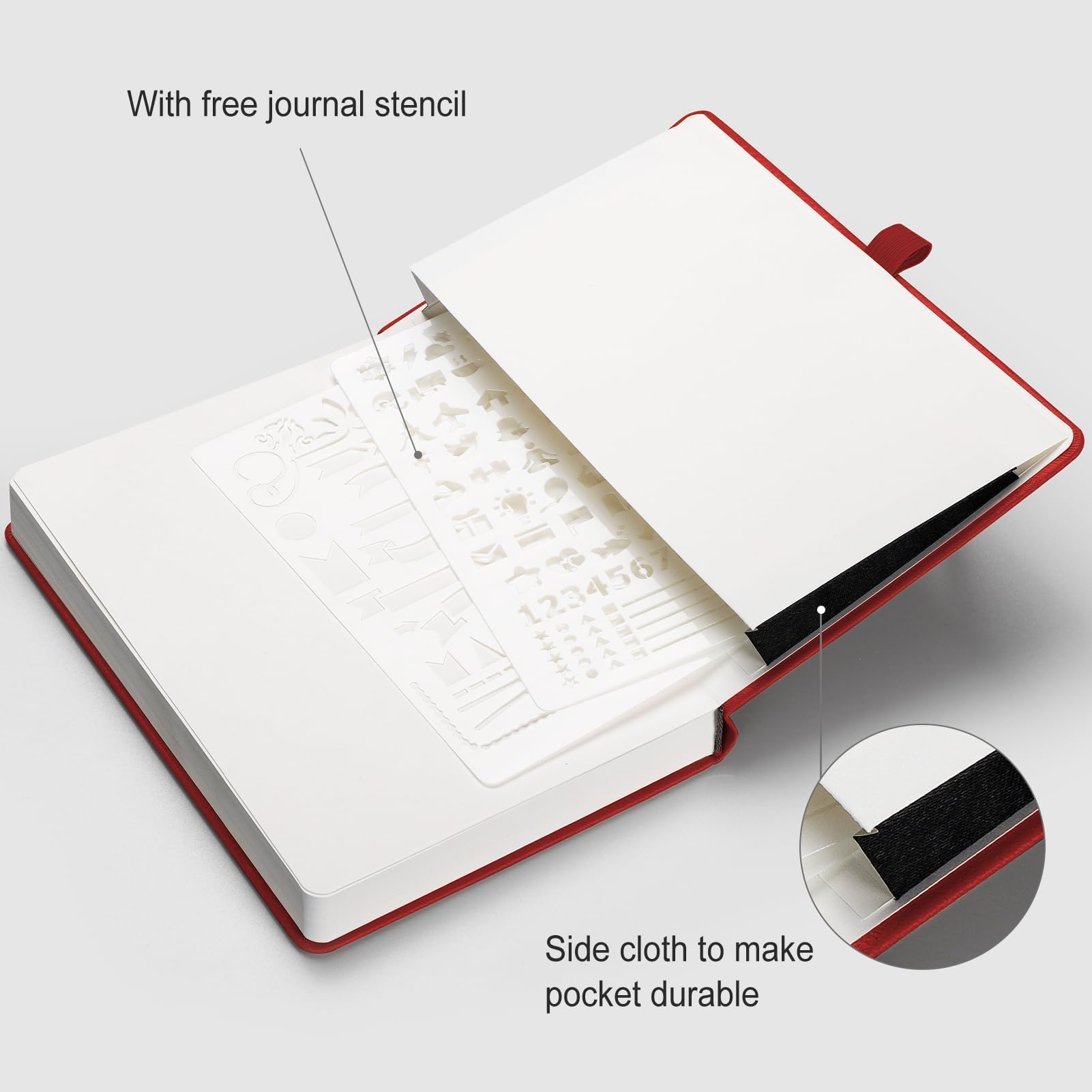 AHGXG Diario de puntos con viñetas, 320 páginas numeradas, cuadrícula de puntos, diario grueso A5, papel punteado grueso de 100 g/m², tapa dura de cuero, bolsillo interior, 14 x 21 cm, color rojo