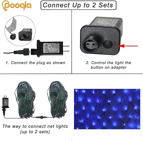 Miniatura 5 de Pooqla Luces de red, 300 luces LED de malla para exteriores, 14.8 x 4.9 pies, cadena de luces de malla con 8 modos de alambre verde, luz decorativa