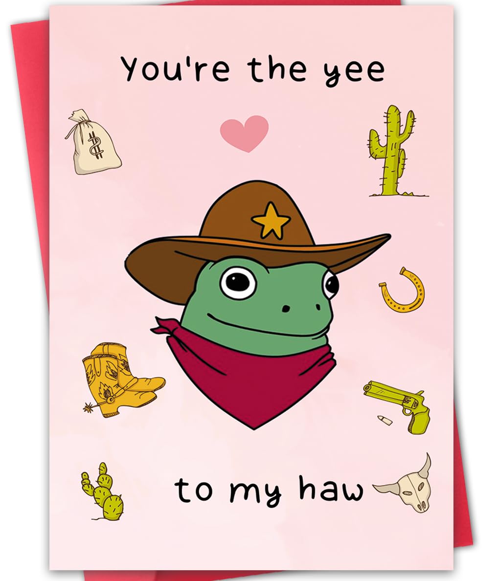 Funny Frog Valentines Card Gift,Humorous Valentine's Day Card for Women Men,Unique Anniversary Card for Him Her,Cowboy Valentines Day Card