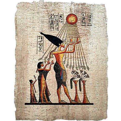 Papyrus Papiro Egipcio Original Envejecido de Akenatón Amenofis IV con su Familia. (33x43 cm)