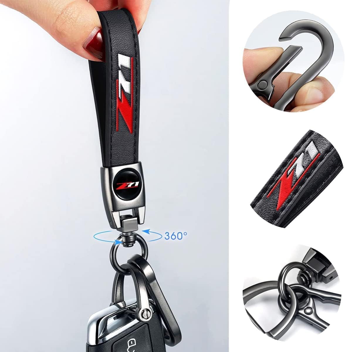 leather car keychain set for Chevrolet Z71 men and women family present keychain key ring lanyard accessories (black) - Image 3