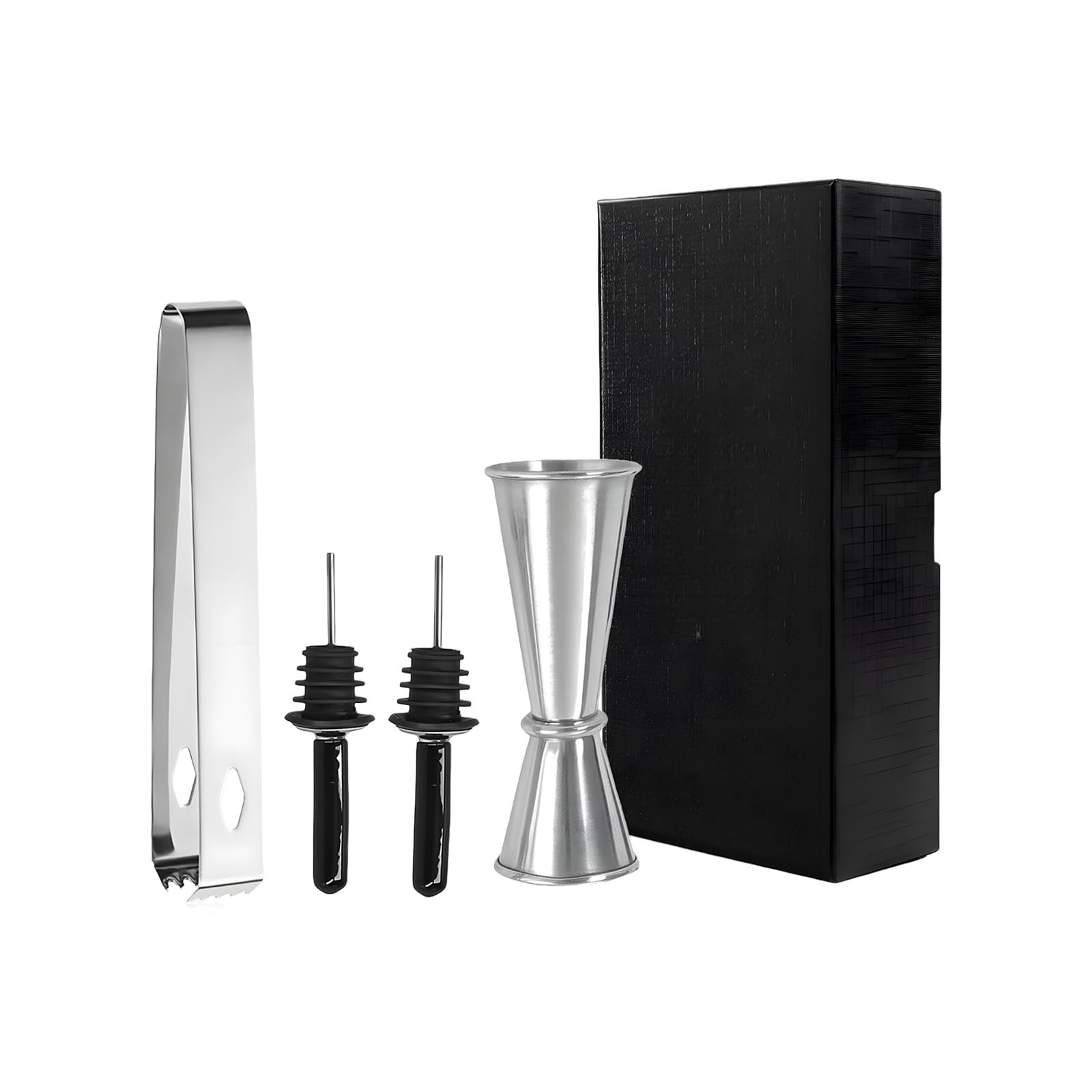 MALSSE Premium Nonrust Steel Bartending Tool Set with Ice Tongs Pour Spouts and Measuring Cup for Home Pubs Cocktails Making Home Pubs Tool with Ice Tongs