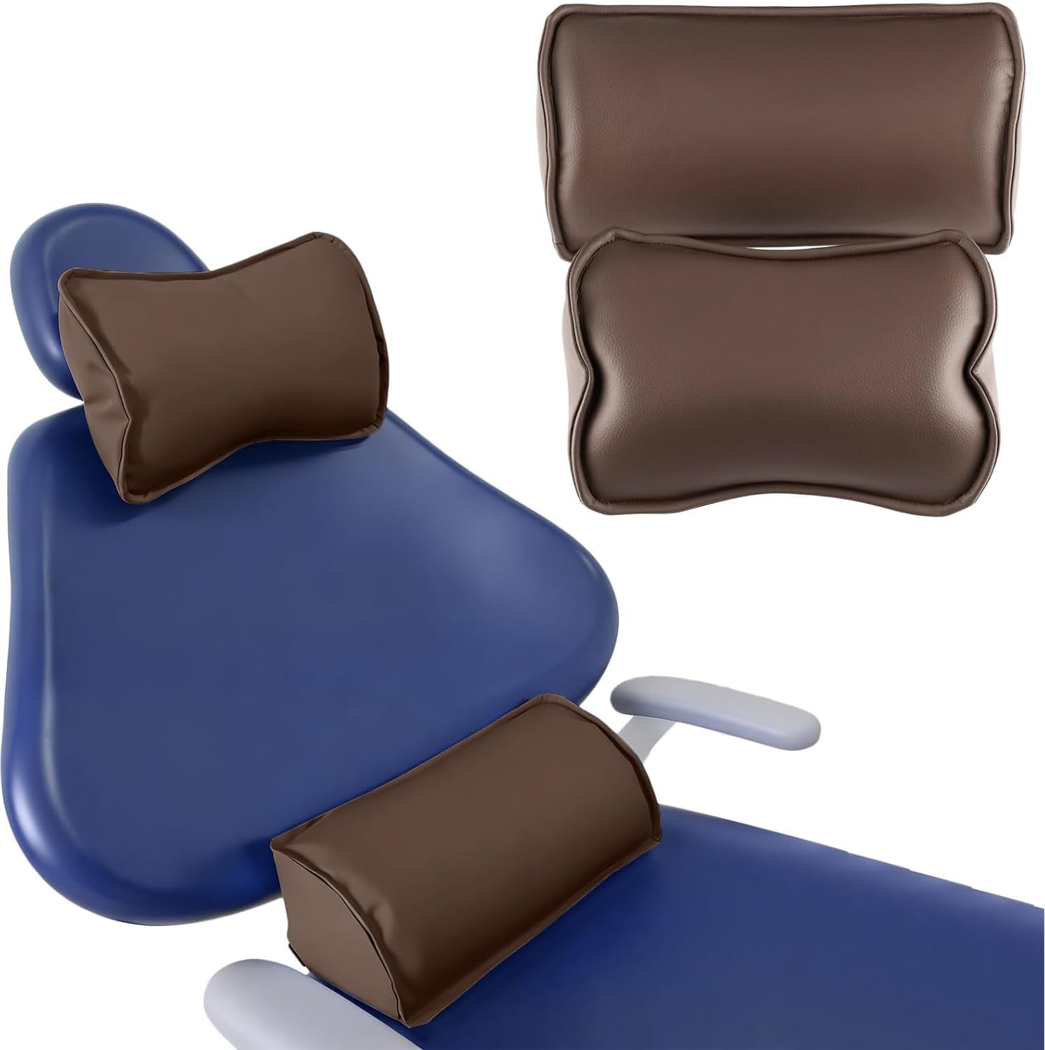 Global-Dental Microfiber Leather Neck Pillow Waist Pillow Memory Cotton for Dentist Seats Micro Fiber Leather Memory Foam Chair Neck Waist Cushion Set (Brown)