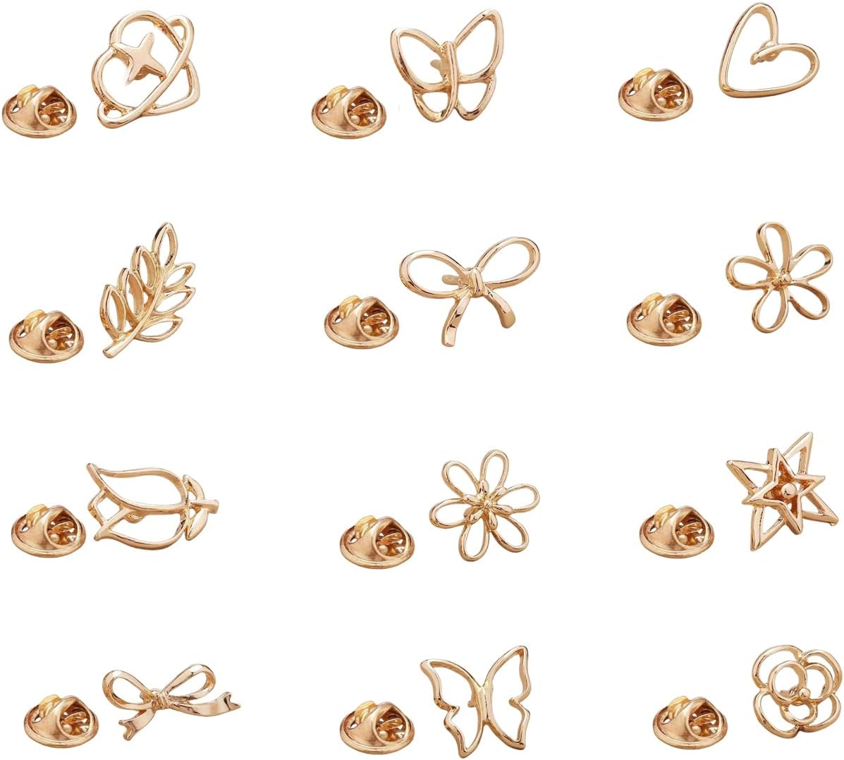 Daisy Small Flower Brooches Pin12 PCS Flower lapel pin for women Gold Silver Bow/Heart/Leaf/Butterfly Brooches Pins Dress Skirt Scarf Hat Pins Clothing Decoration Accessories
