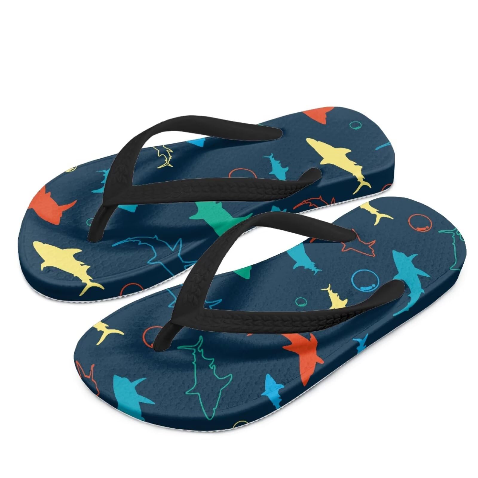 Watdotory Boy Girl Flips Flops for Kids Color Sharks Print Slip-on Thong Sandals Kids Slides Water Shoes for Beach Swim Pool Size 1