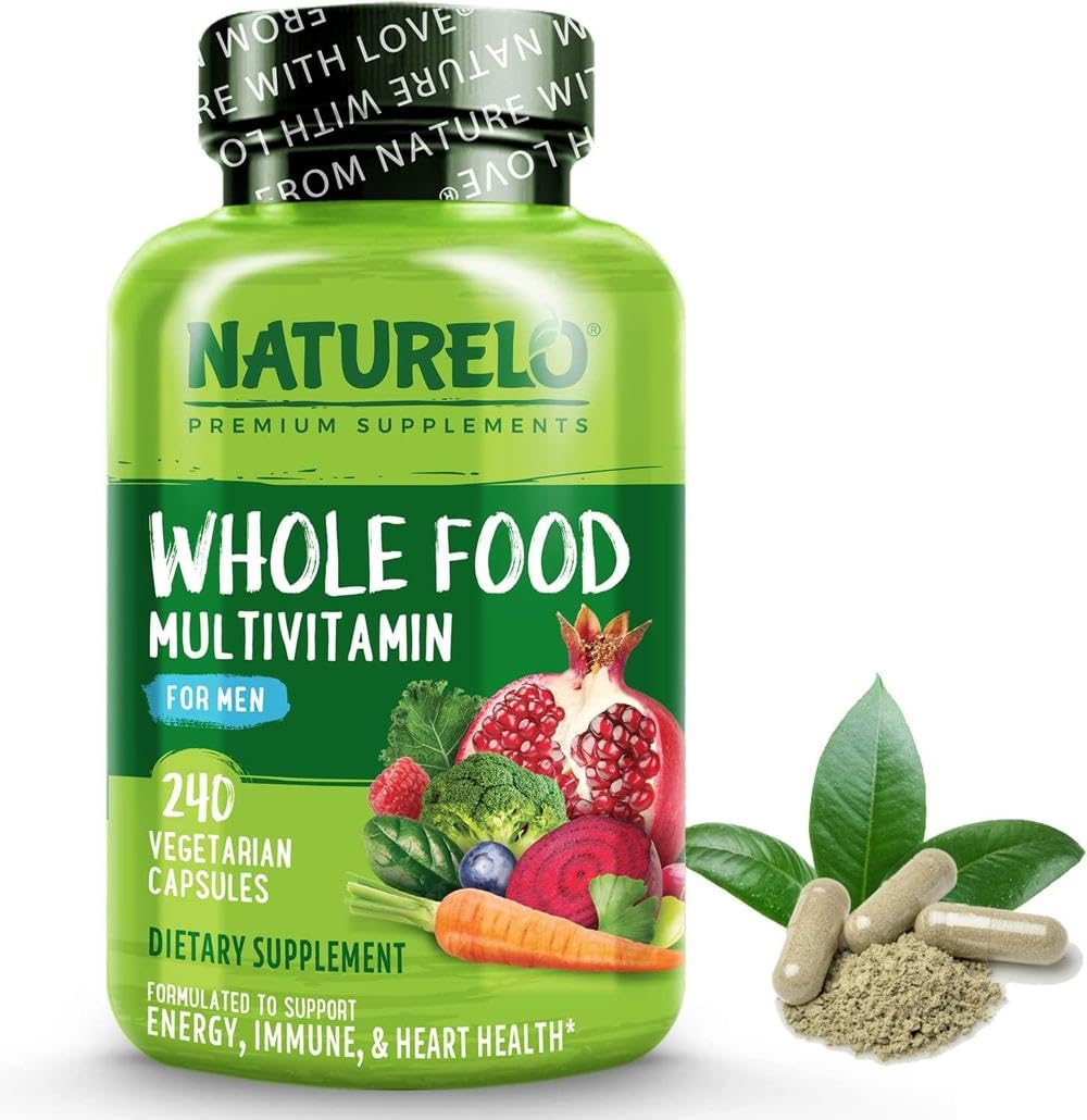 Whole Food Multivitamin for Men - with Natural Vitamins, Minerals, Botanical Blends - Complete All-in-One Formula for Energy, Brain, Heart, Eye Health (240 Capsules)