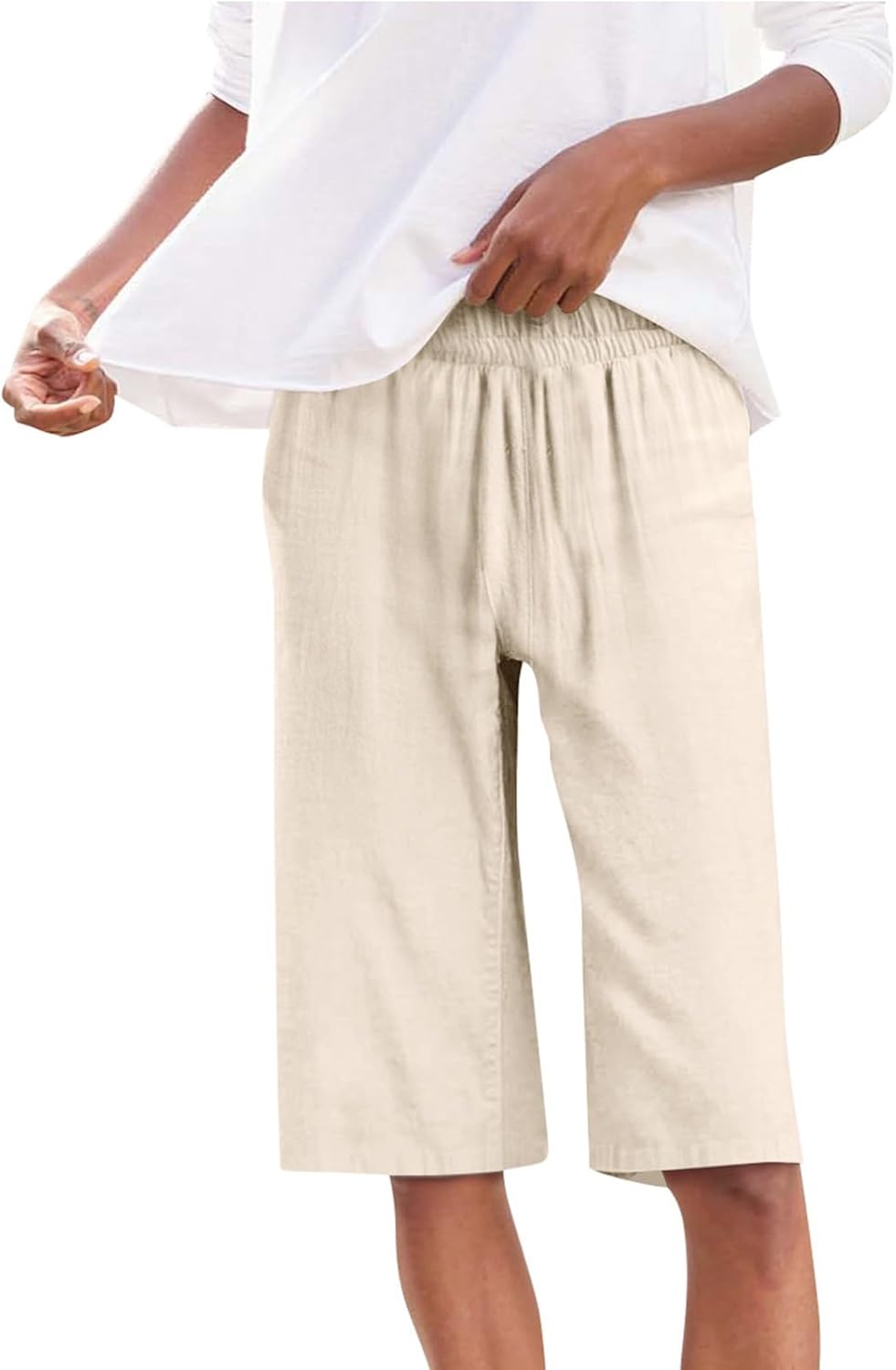 PETCDIM Wide Leg Linen Pants for Women Baggy High Waist Cropped Pants Summer Business Casual Work Pants/Capri/Shorts
